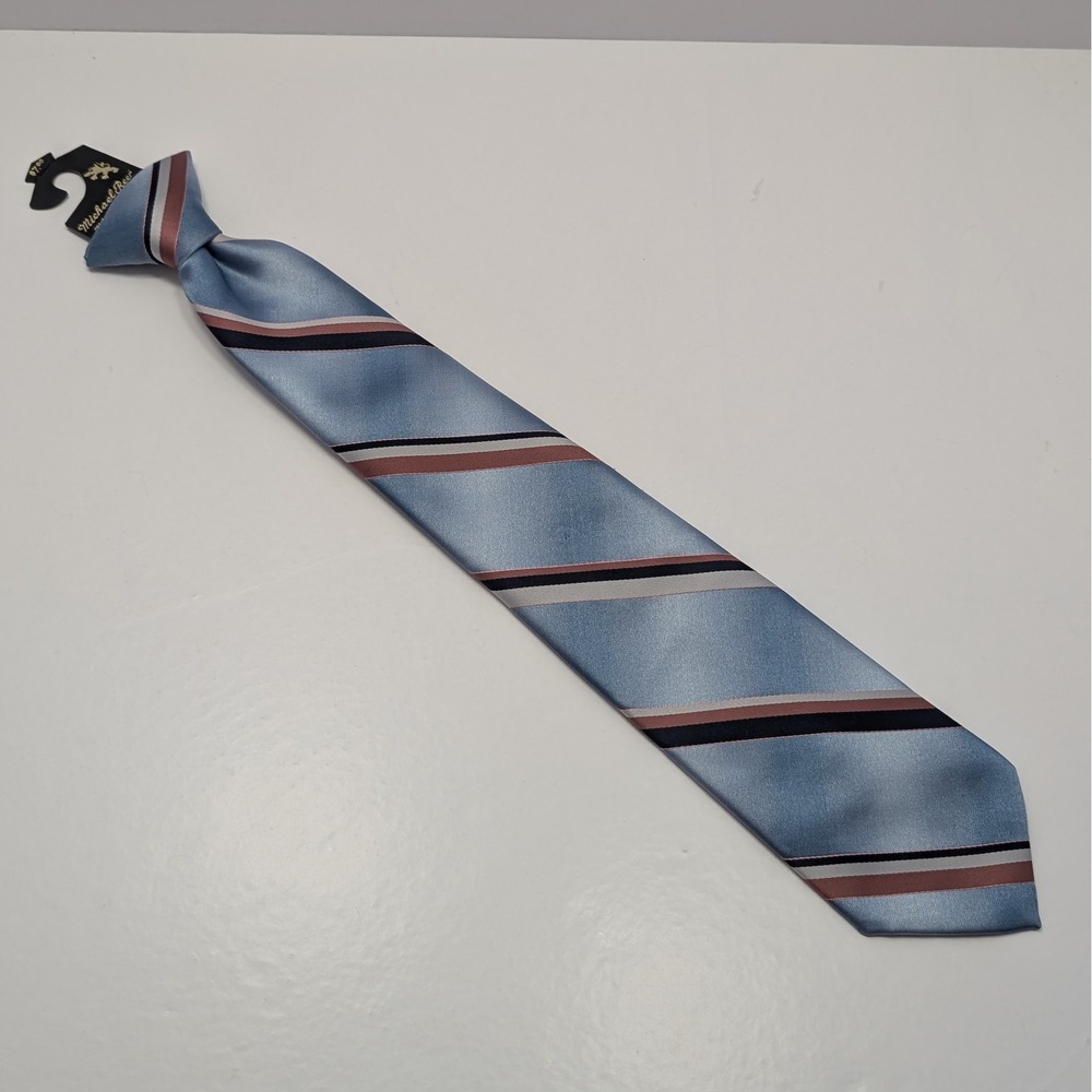 Vintage Prestige Kids Clip On Tie Light Blue Brown Stripe Formal Wedding Party